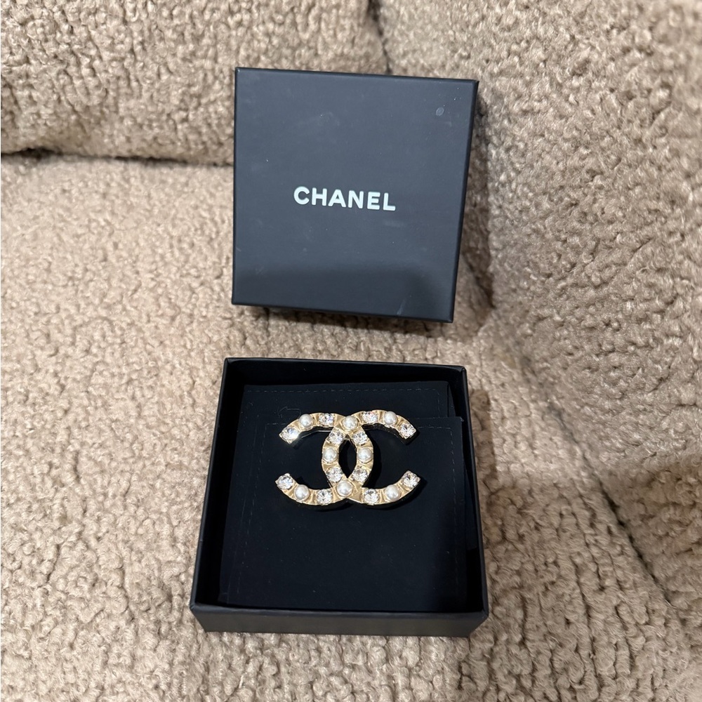 CHANEL Gold and Silver Crystal Brooch